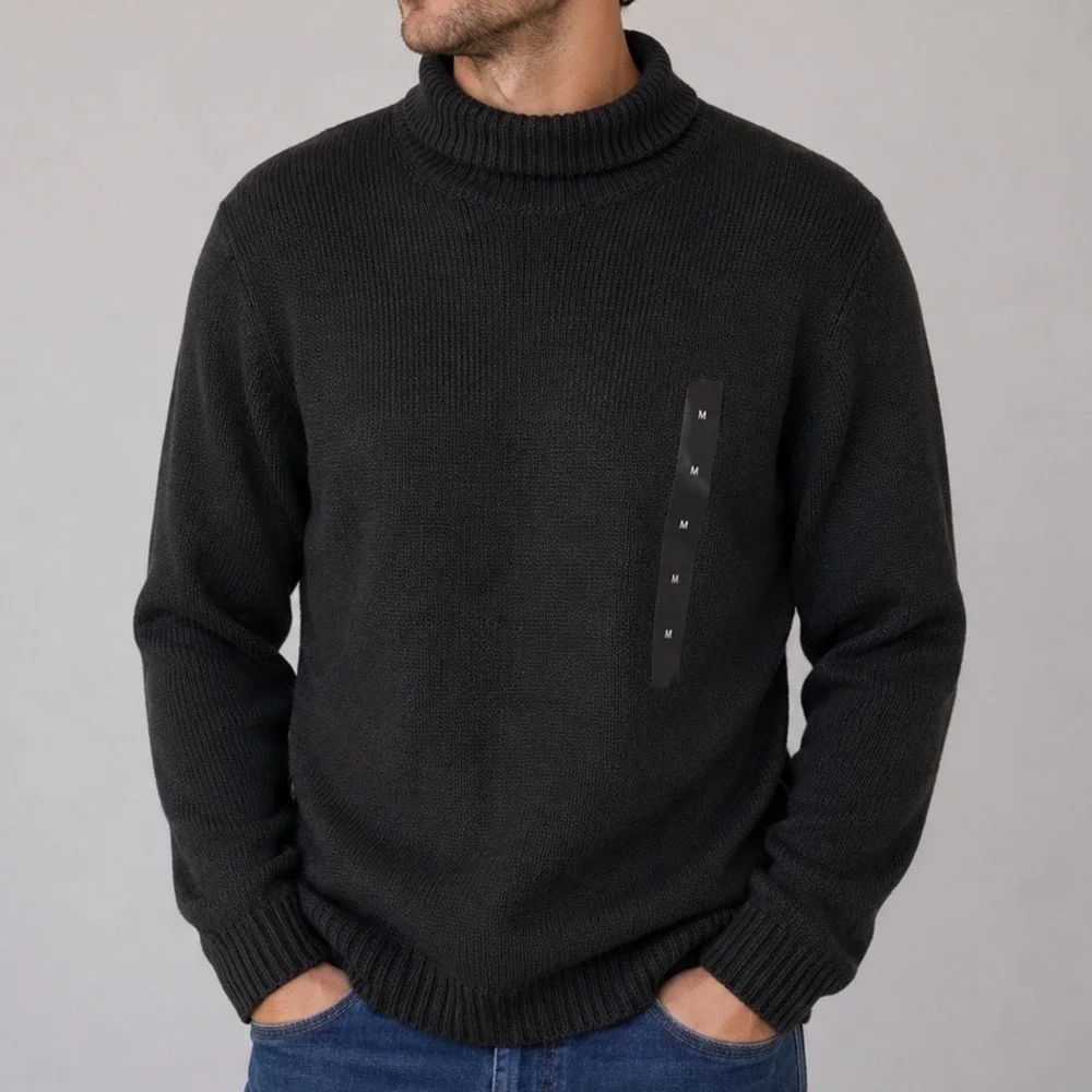 Banana Republic Men's Medium Turtleneck Sweater NWT Black Knit Pullover
